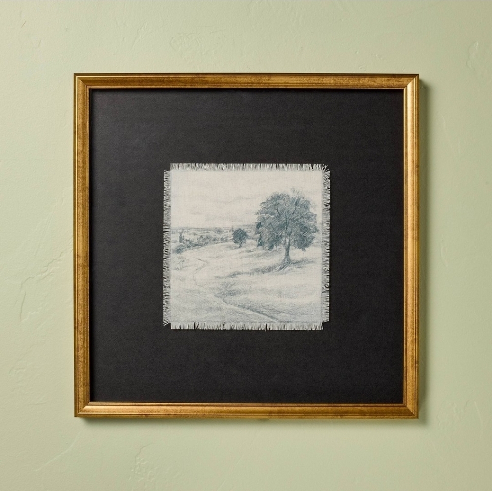 18"x18" Square Matte Black Landscape Framed Wall Art- Hearth & Hand NEW